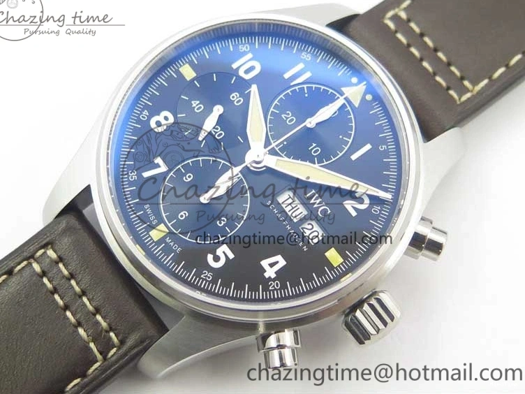 MIROTIME 0508 Pilot Chrono Spitfire IW387903 SS ZF 1:1 Best Edition Black Dial on Brown Leather Strap A OdorResistant 7127
